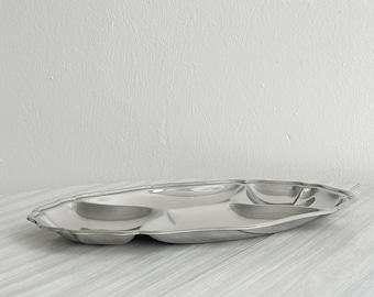 Schitterend zilverkleurig roestvrijstalen schaaltje met vakjes, gegolfde serveerschaal voor hapjes, vintage serveerset voor hors d'oeuvres, servies, chique cadeau