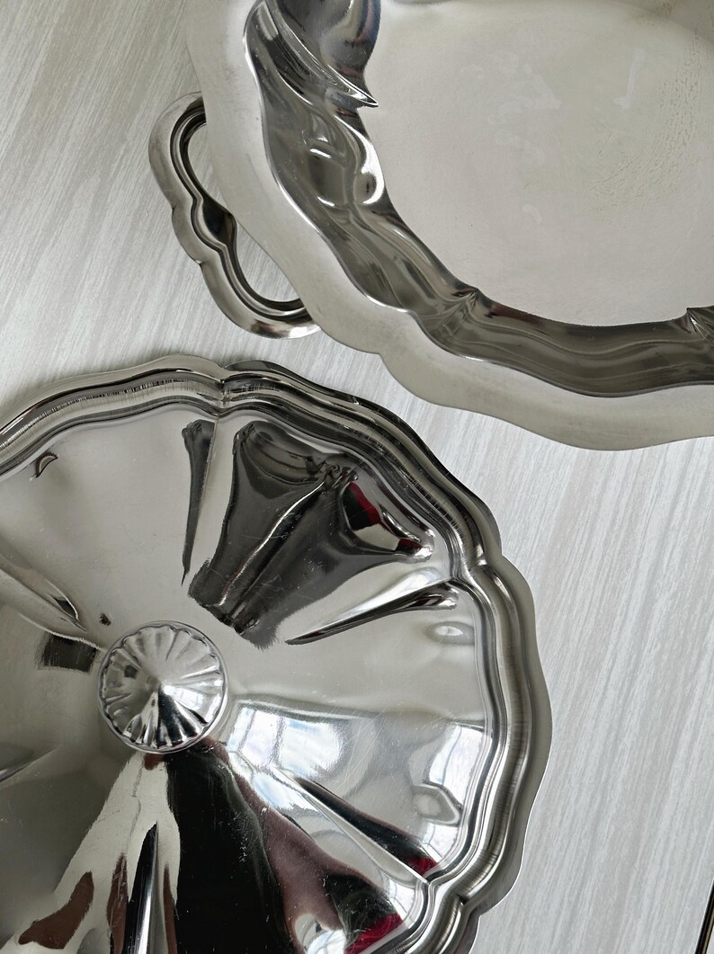 Stainless steel serving dish with lid, classic design, elegant tableware, timeless vintage tableware, cocktail set image 3