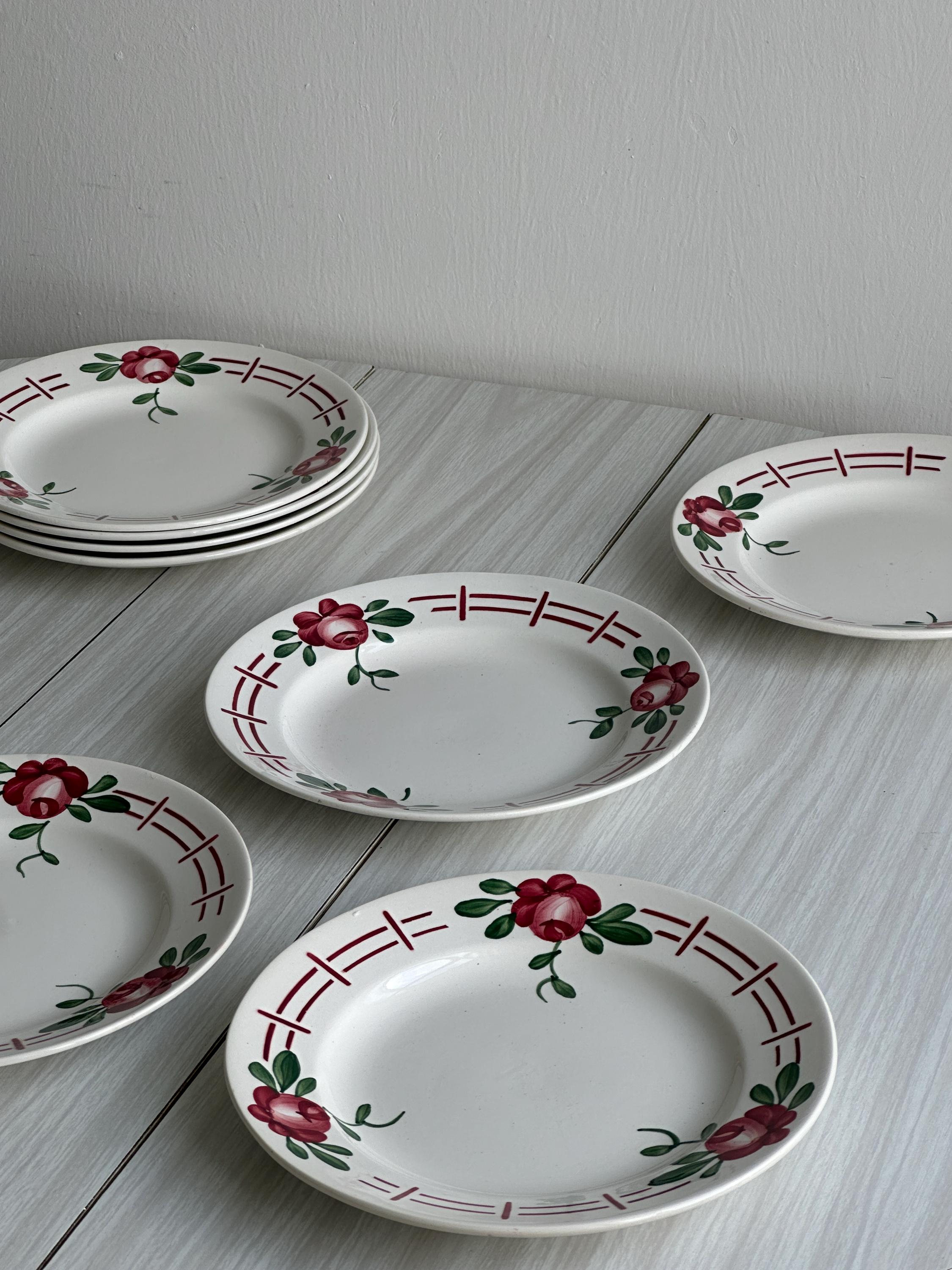 アンティーク陶器プレート8枚セット、花飾り、フランスの食器 