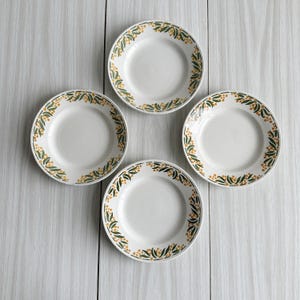 4 ironstone dessert plates, vintage yellow and green flower tableware, natural country decor, antique dessert plates