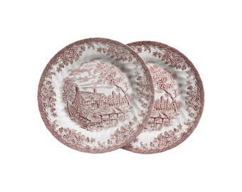 2 assiettes plates anglaises Myott Staffordshire 'The Brook', déco table, vaisselle anglaise, collection, charme campagnard, décor film.