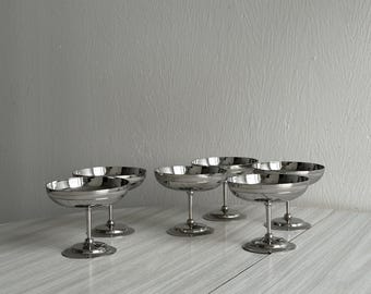 Set of stainless steel footed bowls in the Letang Remy style, made in France, metal tableware, stainless steel bowls, stainless steel dessert set