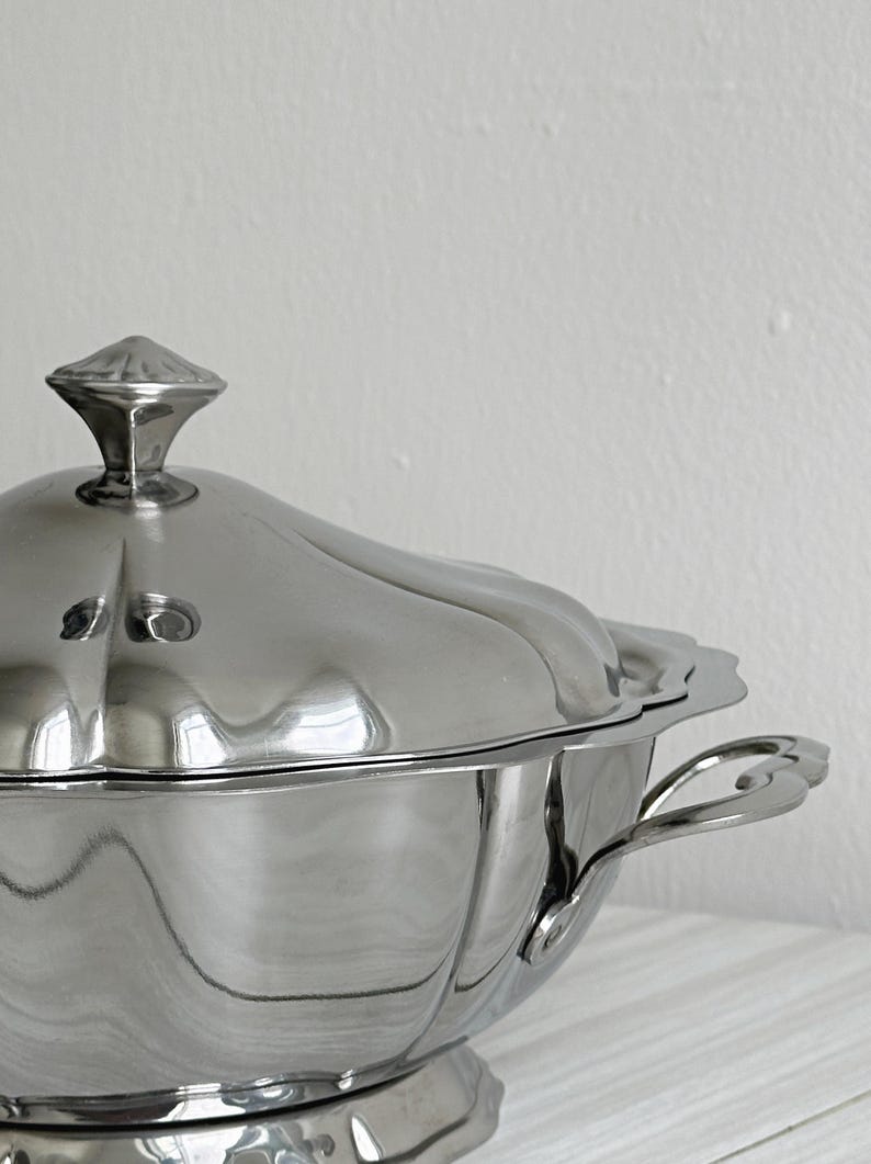 Stainless steel serving dish with lid, classic design, elegant tableware, timeless vintage tableware, cocktail set image 2