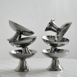 6 stainless steel footed bowls, French made, metal tableware, stainless steel bowl, dessert set, vintage gift, Letang Remy style
