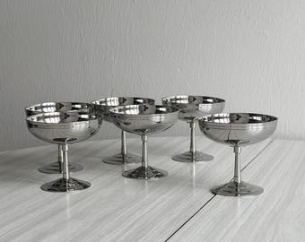 6 Letang Remy stainless steel footed bowls, French made, metal tableware, stainless steel bowls, dessert set, vintage gift