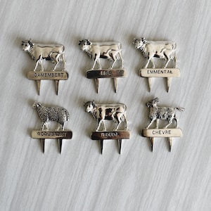 6 vintage cheese picks, silver cheese markers, cheese labels, small gift, cheese shop decoration, cute items, cheese tasting
