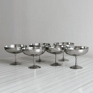 6 large stainless steel bowls on feet Letang Remy, French made, metal tableware, stainless steel bowls, dessert service, vintage gift.