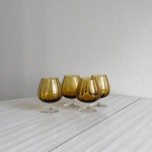 4 Amber Glass Tulip Glasses, Vintage Table Decoration, Antique Liqueur Set, Blown Glasses, Colorful Tableware, Gift