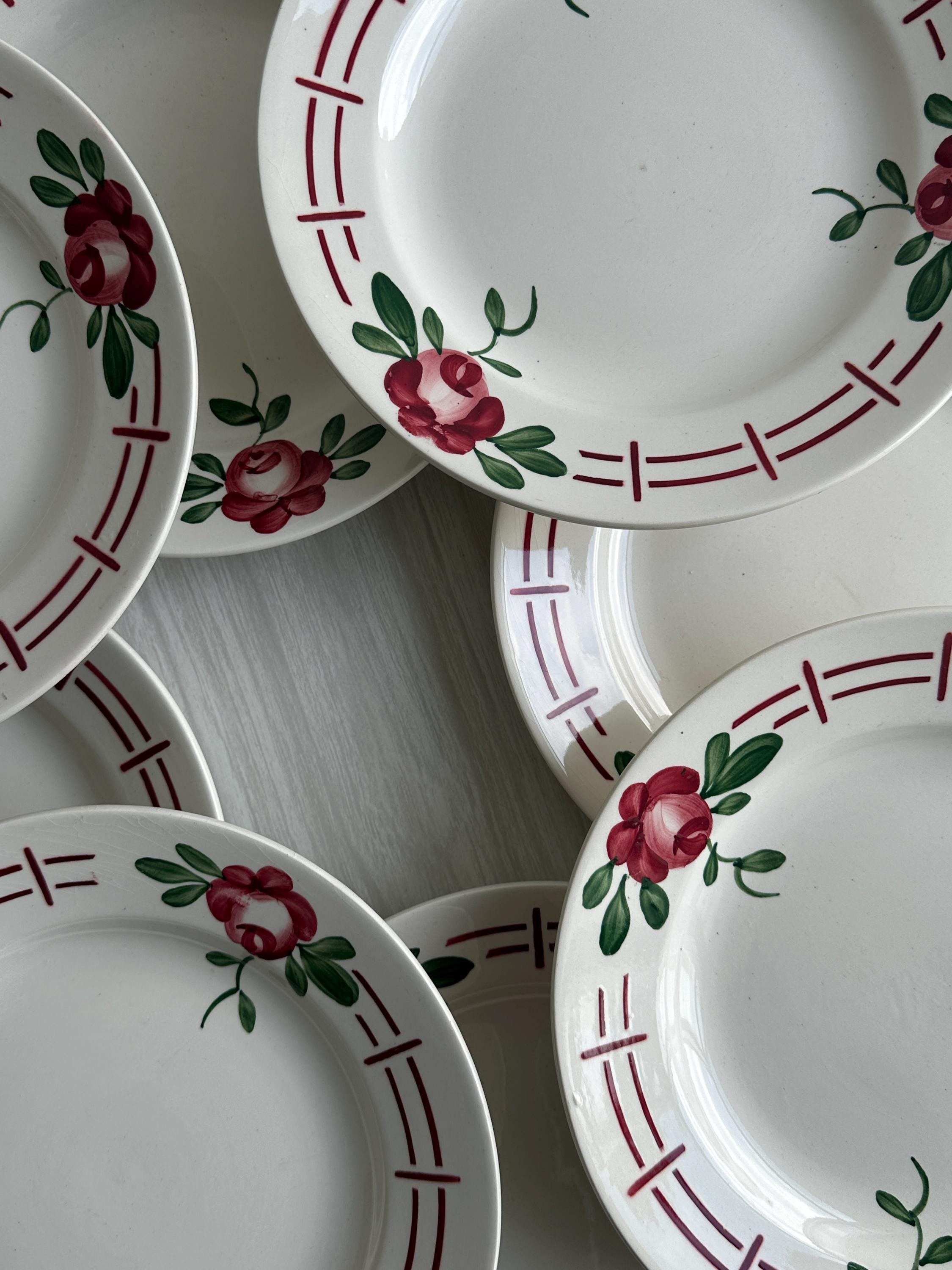 アンティーク陶器プレート8枚セット、花飾り、フランスの食器 