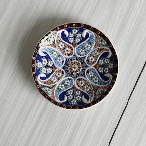 Turkish porcelain plate, colorful floral decoration, hand painting, antique handmade tableware, tableware, decoration