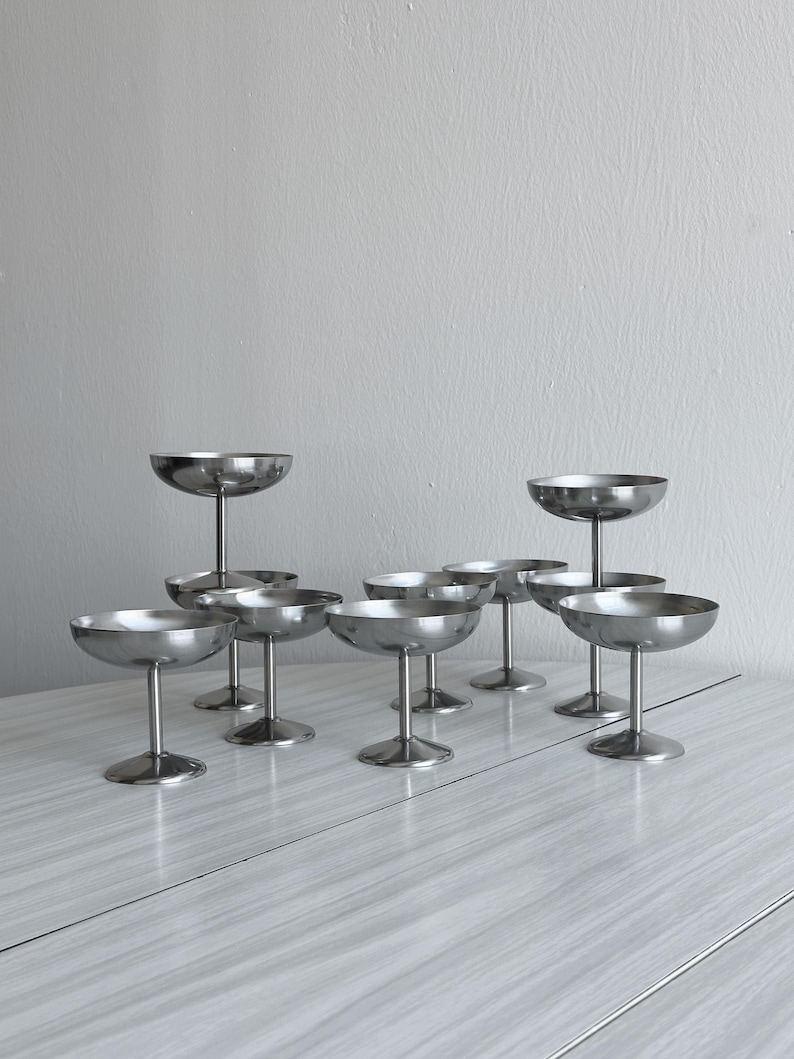 Vintage stainless steel footed bowls (set of 10)