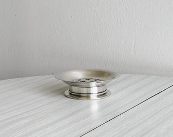 Vintage silver-plated metal butter dish with butter shavings, retro table accessory, chic kitchen decor, antique tableware