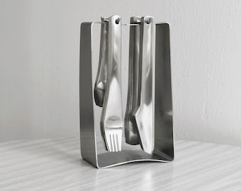 designer stainless steel cutlery set with storage, vintage knife and fork set, modern tableware, practical and decorative object