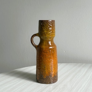 Honey brown glazed ceramic vase, vintage rustic pottery with handle, wabi-sabi handmade decor, zen interior soliflore vase