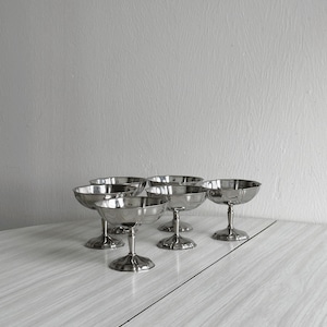 6 Letang Remy stainless steel footed bowls, French made, metal tableware, stainless steel bowls, dessert set, vintage gift.