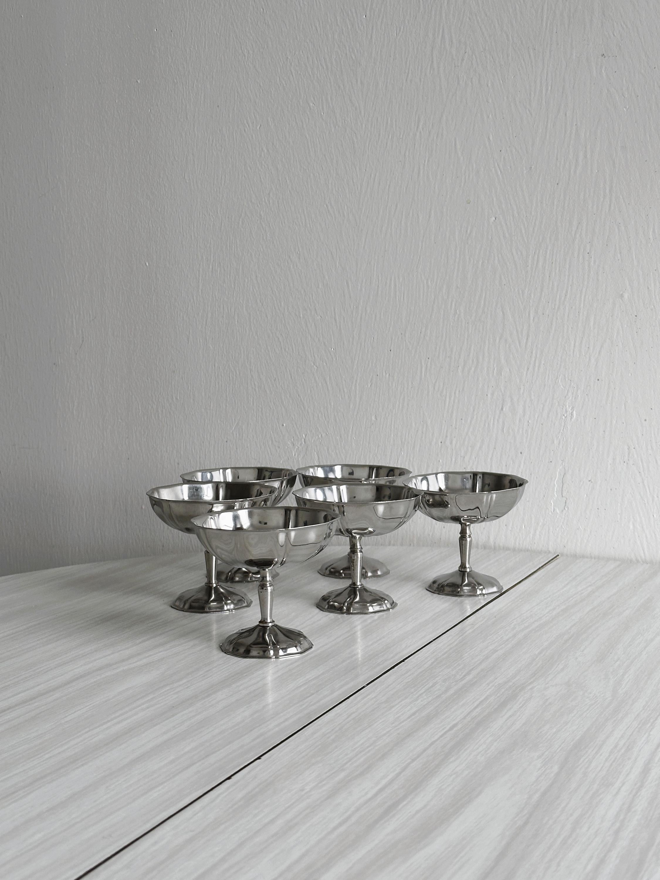 6 Letang Remy stainless steel footed bowls, French made, metal tableware, stainless steel bowls, dessert set, vintage gift.