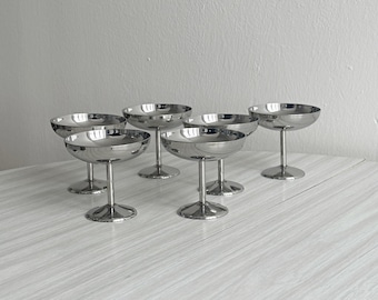 6 or 8 stainless steel footed bowls by Guy Degrenne, Letang Remy style, French made, metal tableware, dessert service, gift.
