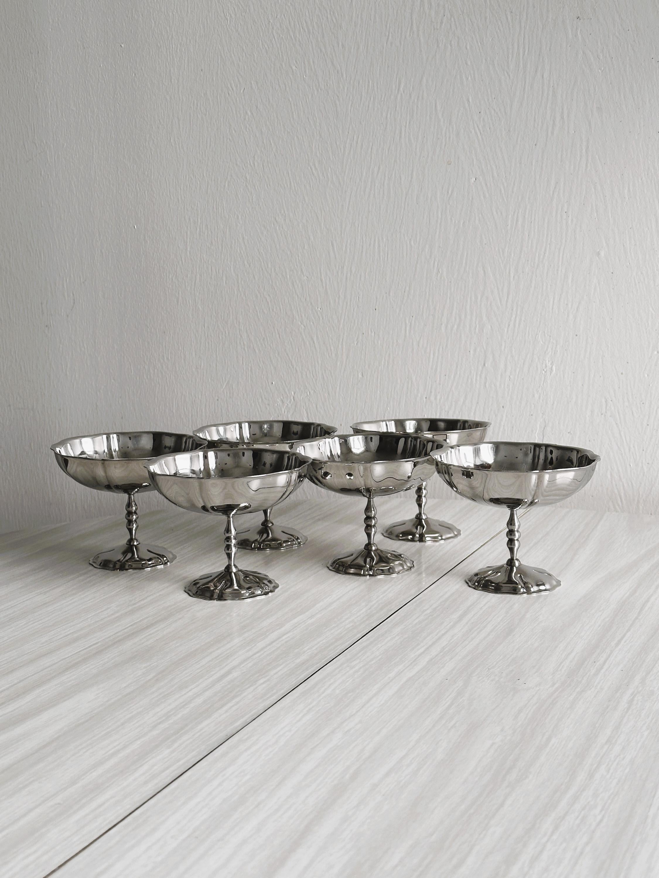 Lot de 6 coupes à glace en inox letang remy années 70