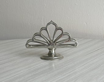 Vintage napkin holder in shiny tinplate, peacock fan shape, Art Deco style, tableware, elegant and original gift