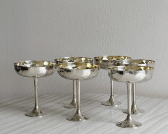 Set of 6 shiny metal footed bowls, very elegant dessert or aperitif bowls, chic and refined vintage tableware