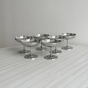 6 or 8 stainless steel dessert bowls Letang Remy, Guy Degrenne, French made, elegant service, table gift, metal tableware.