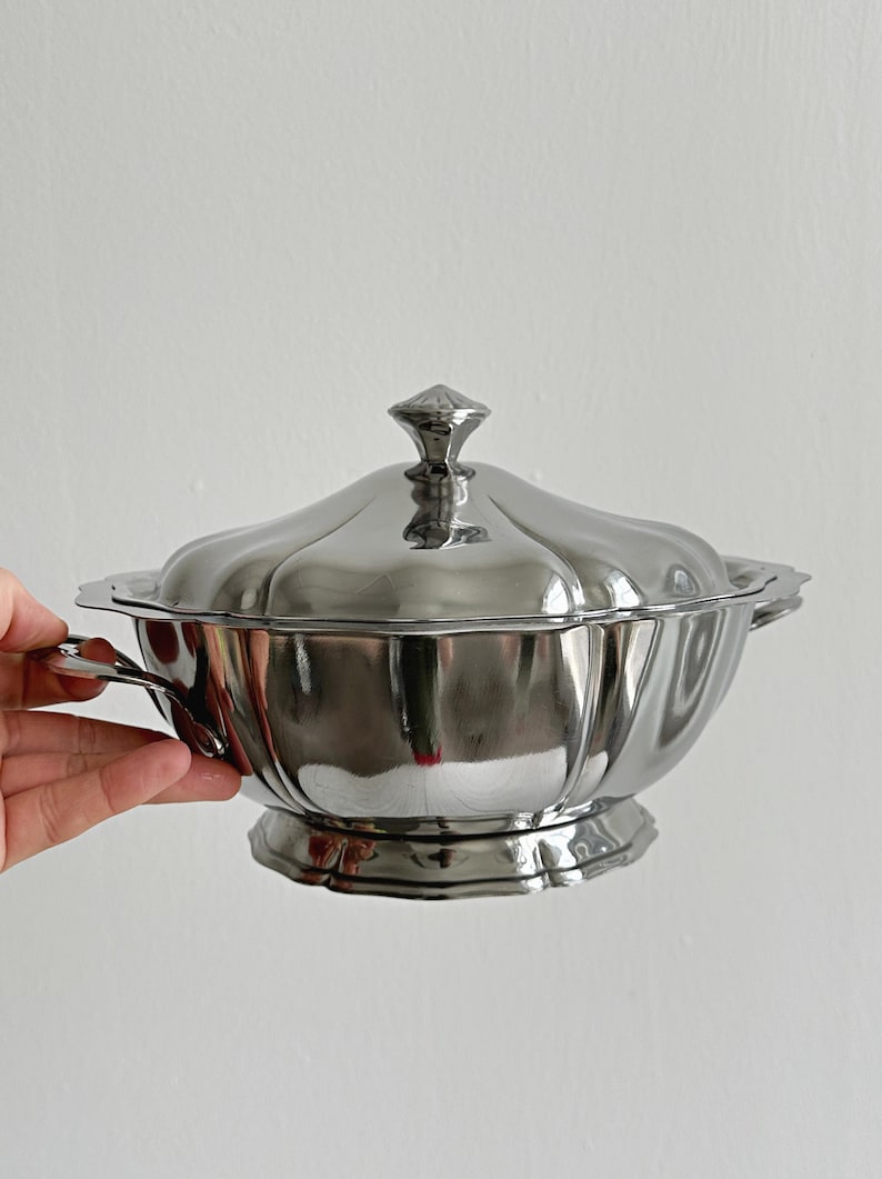 Stainless steel serving dish with lid, classic design, elegant tableware, timeless vintage tableware, cocktail set image 8