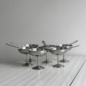 6 Letang Remy stainless steel footed bowls, French made, metal tableware, stainless steel bowls, dessert set, vintage gift.