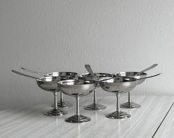 6 Letang Remy stainless steel footed bowls, French made, metal tableware, stainless steel bowls, dessert set, vintage gift.