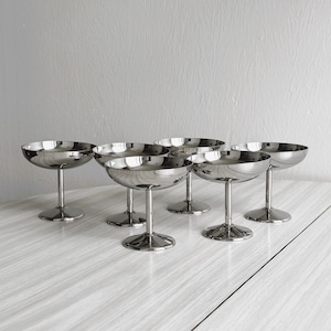 6 stainless steel footed bowls in the Letang Remy style, French manufacture, metal tableware, stainless steel bowls, dessert service, vintage gift