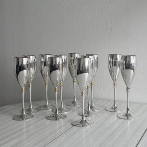 11 Silver Metal Champagne Flutes, Letang Remy Style, Chic Table Decoration, Metal Tableware, Silver Metal Champagne Glasses