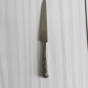 Silver plated presentation knife, antique butter knife, tableware, elegant kitchen decoration, antique tableware