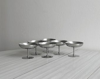 6 vintage stainless steel metal bowls, elegant table accessories for dessert or starter, chic retro tableware, table art decoration