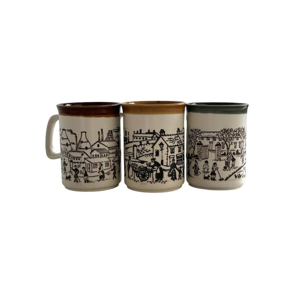 3 mugs tasses anglaises Staffordshire - Art de la table anglais, décor ancien pour une ambiance élégante de maison de campagne chic.