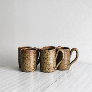 Set of 5 Pyrite Stoneware Mugs, Vintage Handcrafted Cups, Rustic Table Decor, Country House Charm, Antique Pottery, Ceramics