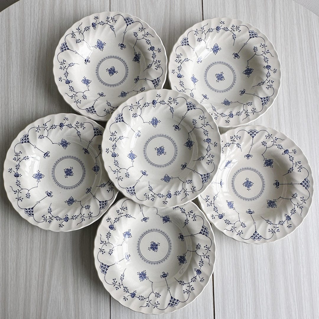 6 Myott Porcelain Plates, Blue and White Floral Pattern, Antique ...