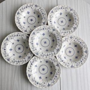 マイオット磁器皿6枚、青と白の花柄、アンティーク食器、エレガントな英国食器、美しい食器