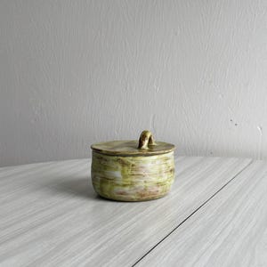 Antique ceramic box, signed handmade pottery, bathroom or office decoration, small vintage colored box, colorful decorative gift