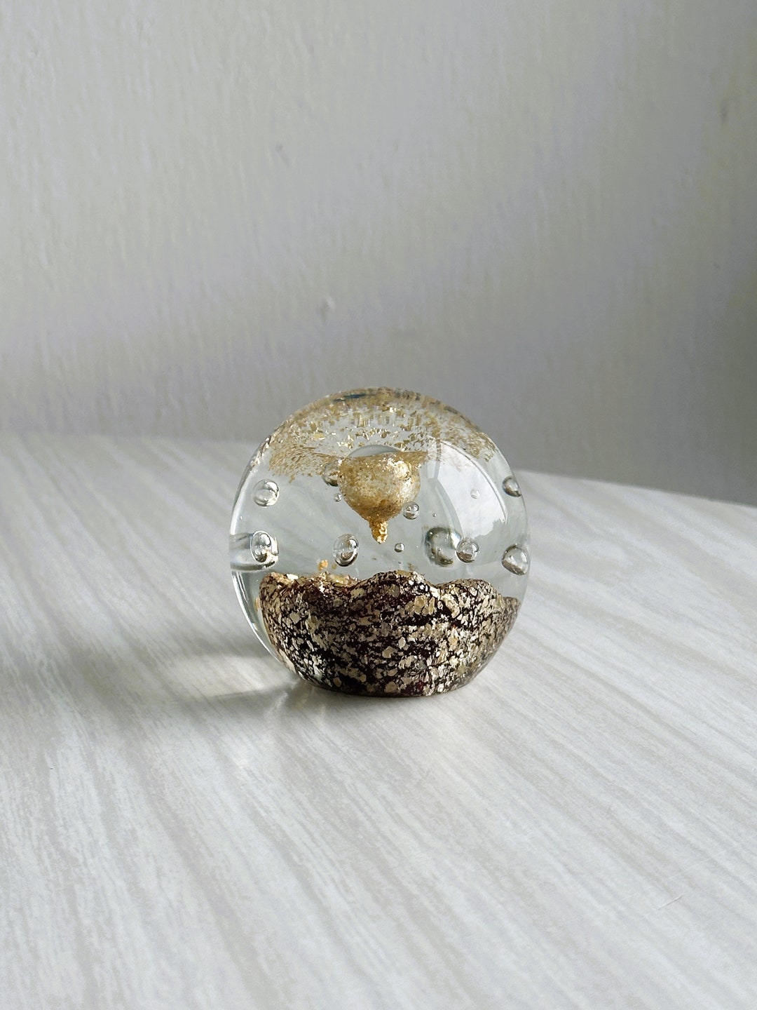 Blown Glass Paperweight With Gold Inclusions and Air Bubbles, Vintage ...
