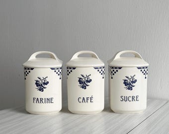 Aardewerk kruidenpotten, elegant antiek design voor de keuken, suikerpot, koffiepot, meelpot, elegant antiek decor, servies