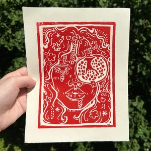 Persephone Linocut Print  | Handmade 8x10" Print | Linocut Art, Wall Decor