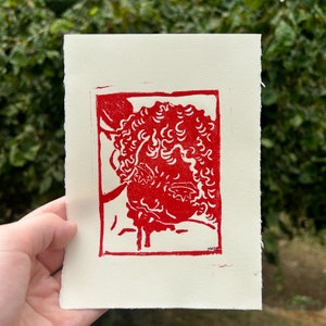 Vampire Bite Linocut Print | Handmade 5x7&quot; Print | Linocut Art, Wall Decor