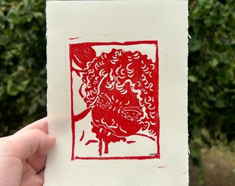 Vampire Bite Linocut Art Print | Handmade 5x7" Wall Decor
