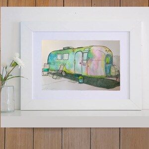 Original watercolor painting Airstream Blue 5 - enhanced print