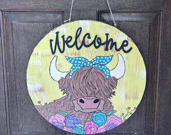 Cabide de porta dupla face com vaca das Terras Altas