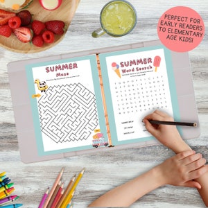 Kids Summer Activities Workbook | Kids Printables | Coloring Page | Pre K | Elementary |  Game Pack | Homeschool | Kids Activity | Worksheet