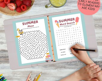 Kids Summer Activities Workbook | Kids Printables | Coloring Page | Pre K | Elementary |  Game Pack | Homeschool | Kids Activity | Worksheet