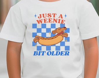 Camiseta retrô de aniversário com cachorro-quente "Só uma menininha um pouquinho mais velha" Camiseta de aniversário com cachorro-quente "Um pouquinho mais velho" Camiseta de aniversário com dachshund "Dachshund Lets Pawty"