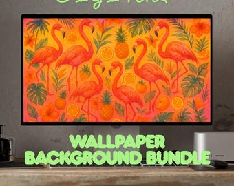Flamingo Desktop Wallpaper Bundle. Tropical Computer Monitor Backgrounds. Cell phone screensaver