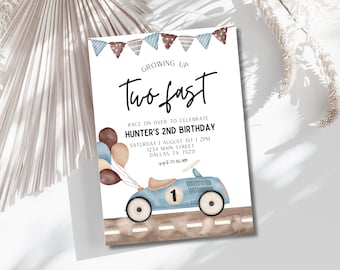 Editable TWO Fast Birthday Invitation Race Car 2nd Birthday Invite Racing Car Vintage Racecar Printable Template Instant Download