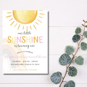 Mall för inbjudan till SOLSKEN 1-ÅRS FÖDELSEDAG, Vår lilla solskensfödelsedag, Du är min solsken, Inbjudan till första resan runt solen, Solfödelsedag bild 2